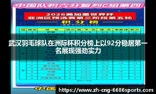 武汉羽毛球队在洲际杯积分榜上以92分稳居第一名展现强劲实力